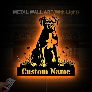 Custom Boxer Dog Metal Sign LED Lights Boxer Dog Metal Wall Art Dog Name Sign Dog Wall Decor Dog Lover Gifts Dog Memorial Sign