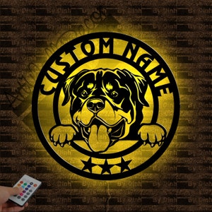 Personalized Rottweiler Dog Metal Wall Art LED Light, Custom Rottweiler Metal Sign, Pet Name Sign, Dog Lover Gift