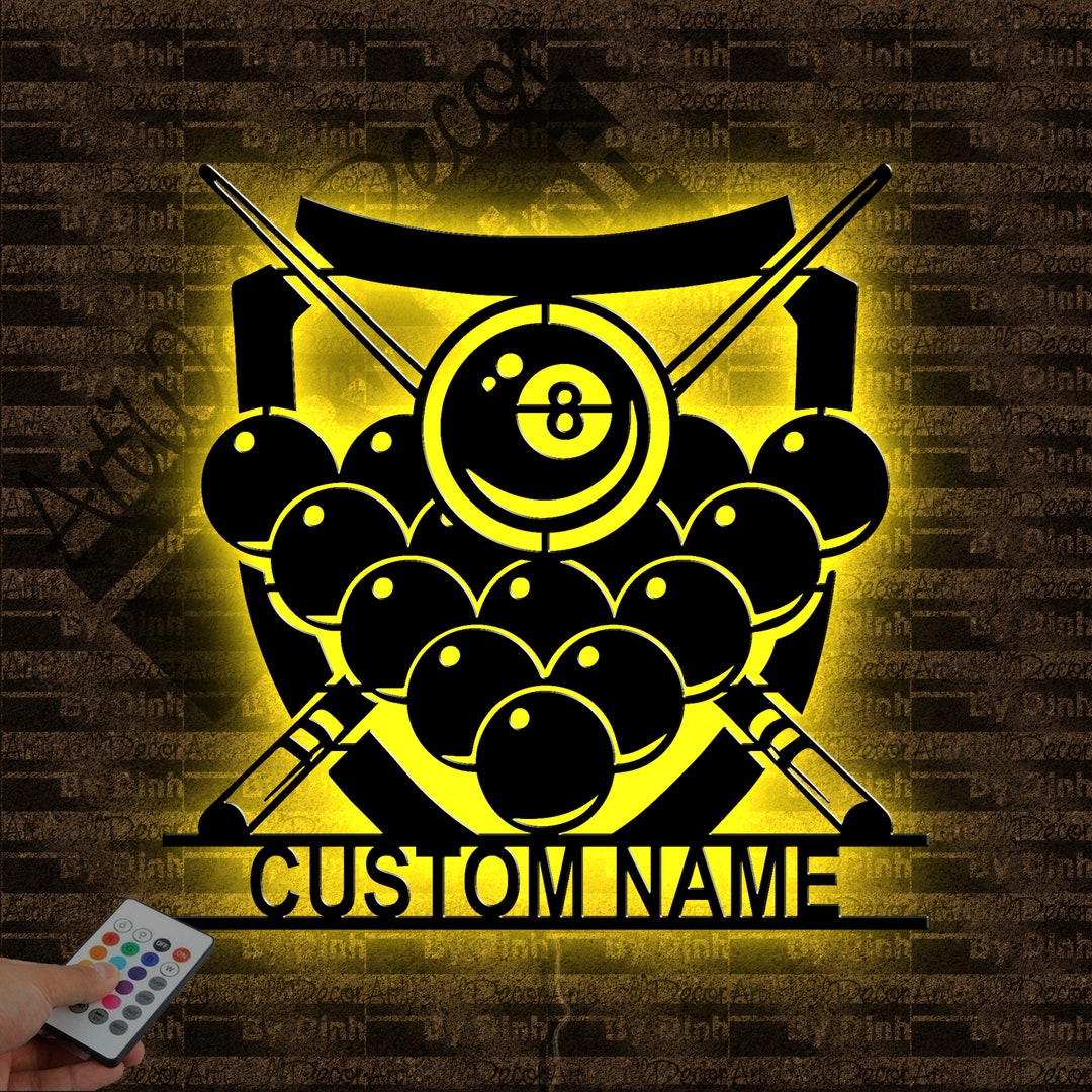 Personalized Billiards Metal Sign LED Light, Custom Billiards Metal