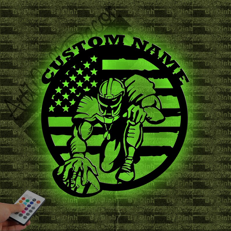 Custom American Football Metal Sign LED, Football Metal Art Wall