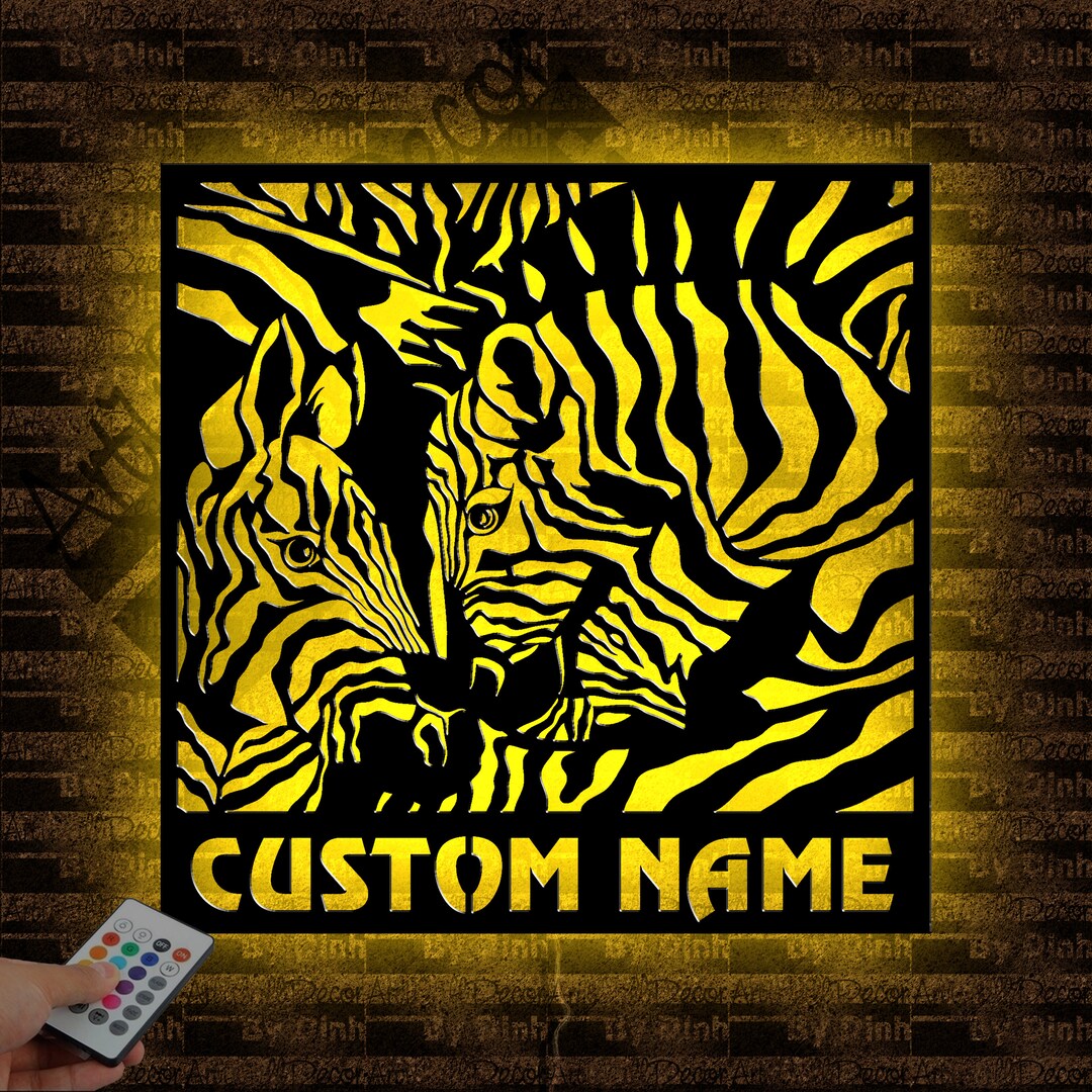 Personalized Zebra Metal Wall Art LED Light, Custom Zebra Metal Sign