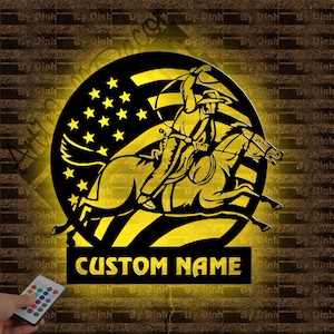 Personalized Cowboy Metal Sign LED Light, Cowboy Metal Wall Art, US Cowboy Metal Led Sign, Cowboy Welcome Sign