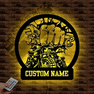 Custom Mechanic Tool Metal Sign,Personalized Motorbike Mechanic Fist,Mechanic Metal Led Decor,Mechanic Metal Sign,Mechanic Metal Wall Decor
