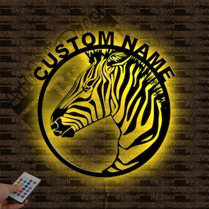 Personalized Zebra Horse Metal Sign LED Light, Zebra Lover Name Sign, Wild Animal Wall Hanging, Home Decor Safari Africa Wild