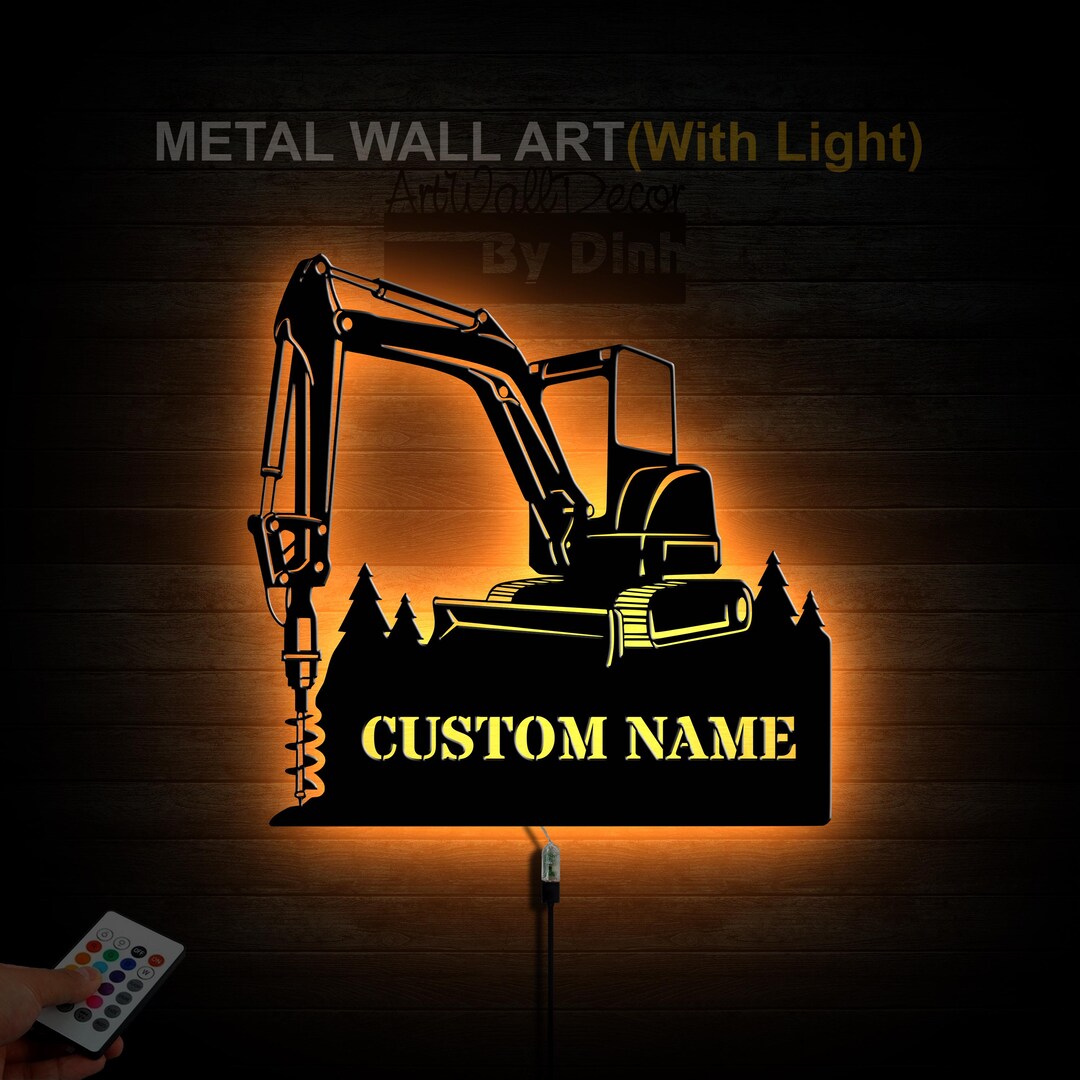 Personalized Drilling Skid Steer Metal Sign LED Light Drilling Machine ...