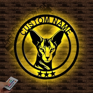 Custom Oriental Shorthair Cat Metal Sign LED Light, Cat Metal Wall Art, Cat Wall Hanging Decor, Cat Lover Gift, Cat Name Sign