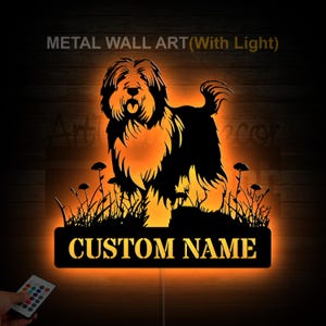 Custom Old English Sheepdog Dog Metal Sign LED Lights, Old English Sheepdog Metal Wall Art, Sheepdog Neon Metal Wall Decor, Dog Gifts