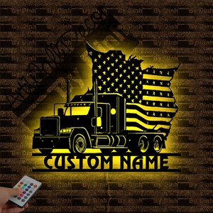 Personalized American Truck Metal Sign LED Light, US Truck Metal Wall Art, Truck Led Sign, Truck Wall Decor