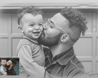Graphite Pencil Portrait from Photo – Hand Drawn Custom Drawing – Unique Gift for Mom, Dad, Wife, Husband, Kids or Loved Ones