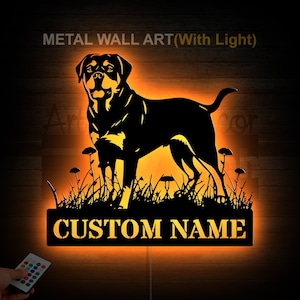 Custom Rottweiler Dog Metal Sign LED Lights, Rottweiler Metal Wall Art, Rottweiler Dog Name Sign, Dog Wall Hanging Home Decor, Dog Memorial