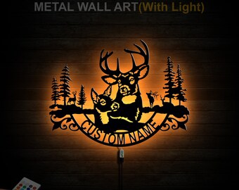 Deer Wildlife Lover Gift, Metal Deer Family Art, Metal Wall Decor, , Tree Mountain Decoration, Wall Hangings, Metal Sign, Nature Wall Art