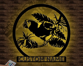Custom Parrot Metal Wall Art, Parrot Metal Sign, Parrot Wall Decor, Parrot Art Wall With Led