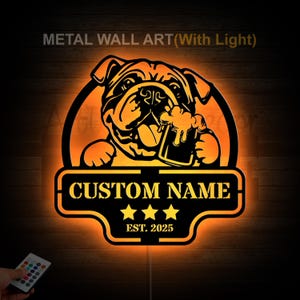 Custom English Bulldog Metal Wall Art LED Light Bulldog Metal Sign Dog Lover Name Metal Wall Decor Dog Wall Hanging