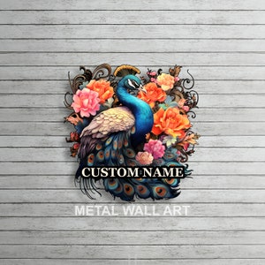 Custom Peacock Metal Wall Art Peacock Flowers Wall Decor Peacock Garden Metal Sign Peacock Wall Hanging Peacock Lover Gifts
