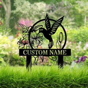 Custom Hummingbird Garden Metal Sign Bird With Stakes Garden,Sign Garden Yard Sign Garden Name Sign Garden Home Gifts