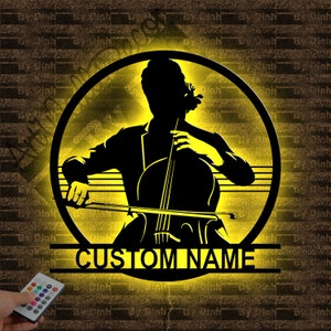 Personalized Cello Player Metal Sign LED Light, Cello Metal Wall Decor, Cello Name Sign, Cello Wall Hanging Decoration