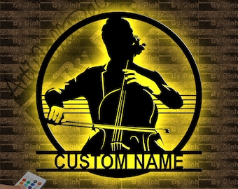 Gepersonaliseerde metalen bord cello led-verlichting, metalen wanddecoratie cello, naambord cello, hangende decoratie cello
