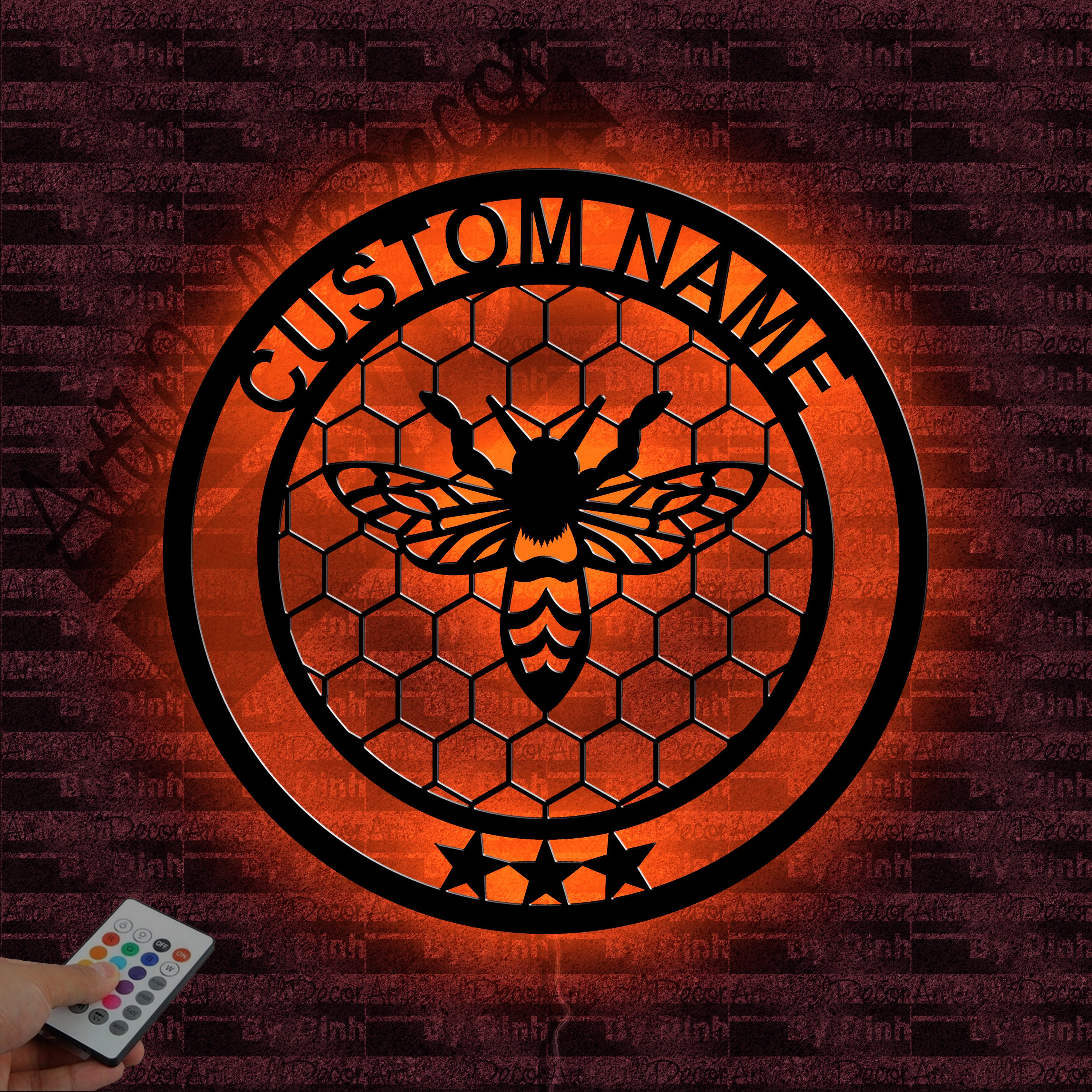 Metal Bee Sign Custom Bee Honeycombs Metal Sign LED Light, Beehive Metal Wall Art, Bee ...