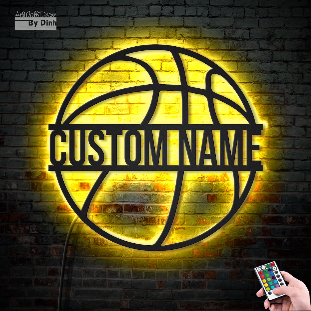 LED Light up Basketball Metal Wall Art Home Decor for Boys Etsy
