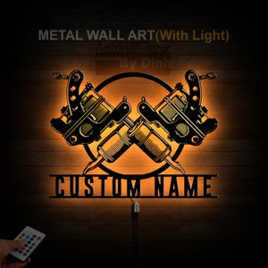 Custom Tattoo Artist Metal Sign LED Light Personalized Ink Studio Wall Art Home Decor Machine Shop Decoration Tattoo Artist Gift