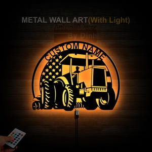 Personalized Tractor Metal Sign LED Light Tractor Metal Wall Art Farmer Name Sign Farm Tractor Wall Home Decor Farmer Gifts