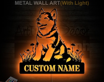 Placa de metal personalizada para cachorro Husky, luzes LED, placa de metal para cachorro Husky, placa com nome para cachorro Husky Siberiano, decoração de parede para Husky Siberiano Neon