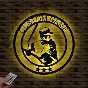 Luz LED de letrero de metal de jugador de béisbol personalizado, arte de pared de metal de béisbol, letrero de nombre de béisbol, decoración colgante de pared de béisbol, regalo de béisbol
