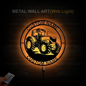 Personalized Tractor Metal Wall Art LED Light Tractor Metal Sign Farmer Name Sign Farm Tractor Wall Home Decor Farmer Gift