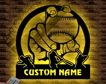 Personalized Baseball Metal Sign,Custom Baseball Metal Wall Art, Baseball Wall Decor with Led