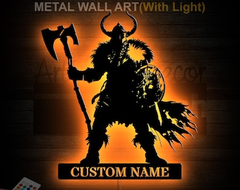 Custom Viking Warrior LED Metal Wall Art, Norse Mythology Decor, Personalized Man Cave Sign, Viking Gift for Him, Game Room Wall Sign