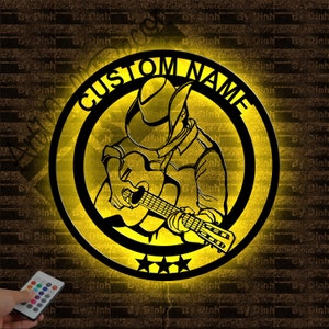 Custom Guitar Player Metal Sign LED Light, Guitar Metal Wall Art, Guitarist Name Sign, Guitar Wall Hanging Decoration, Guitarist Gift