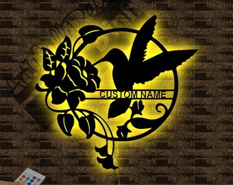 Personalized Hummingbird Metal Sign LED Light, Bird Metal Wall Art, Bird Metal Wall Decor, HummingBird Wall Hanging