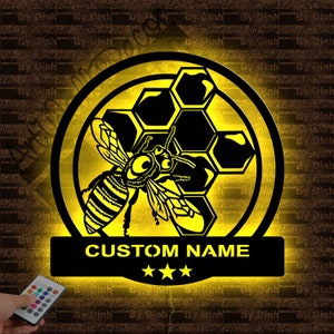 Custom Bee Metal Sign LED Light, Beehive Metal Wall Art, Bee Home Decor, Bee Farm Name Sign, Bee Lover Gift