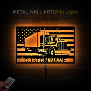 Personalized Trailer Truck Metal Sign LED Lights Truck Metal Wall Art Truck Name Sign Truck Wall Decor Truck Driver Gift Truck Wall Hanging