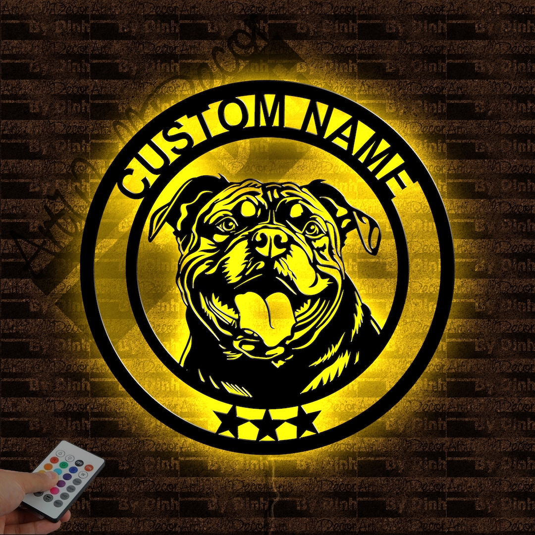 Custom Australian Bulldog Metal Sign LED Light, Dog Metal Wall Art, Dog