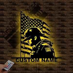 Personalized US Army Metal Sign LED Light, Military Metal Wall Art, American Army Led Sign, Soldier Wall Decor