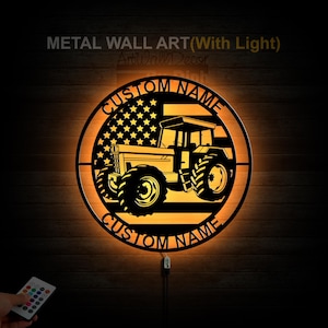 Personalized US Tractor Metal Wall Art LED Light Tractor Metal Sign Farmer Name Sign Farm Tractor Wall Home Decor Farmer Gifts