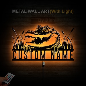 Benutzerdefinierte Krokodil Metall Wand Kunst LED-Licht Krokodil Metallschild Krokodil Neon Metall Wandbehang Krokodil Kunst Wanddekor Krokodil Geschenk