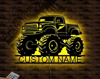 Personalized Monster Truck Metal Wall Art LED Light, Monster Truck Metal Sign, Monster Truck Wall Hanging Decoration, Offroad Lover Gift