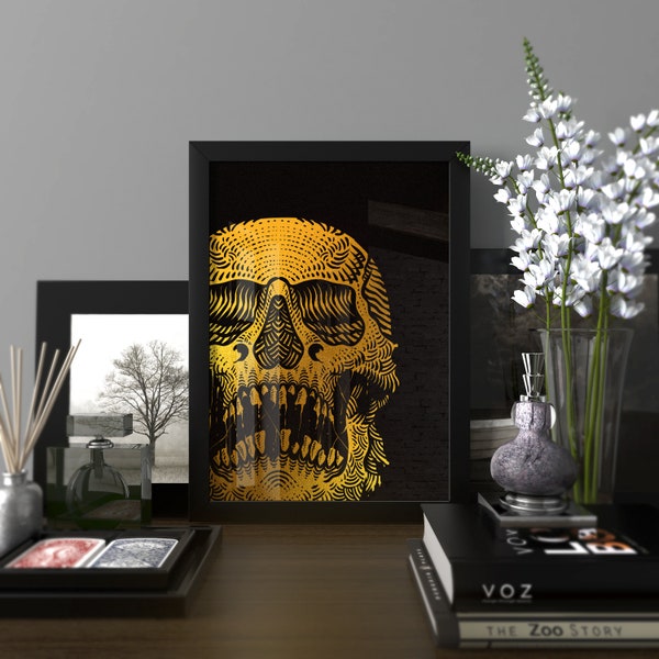 Skull Wall Art Print Gold Foil Metallic Art Print Skull Foil Metallic Art Abstract Skull Wall Decor Skull Home Decor Skull Poster Skull Gift