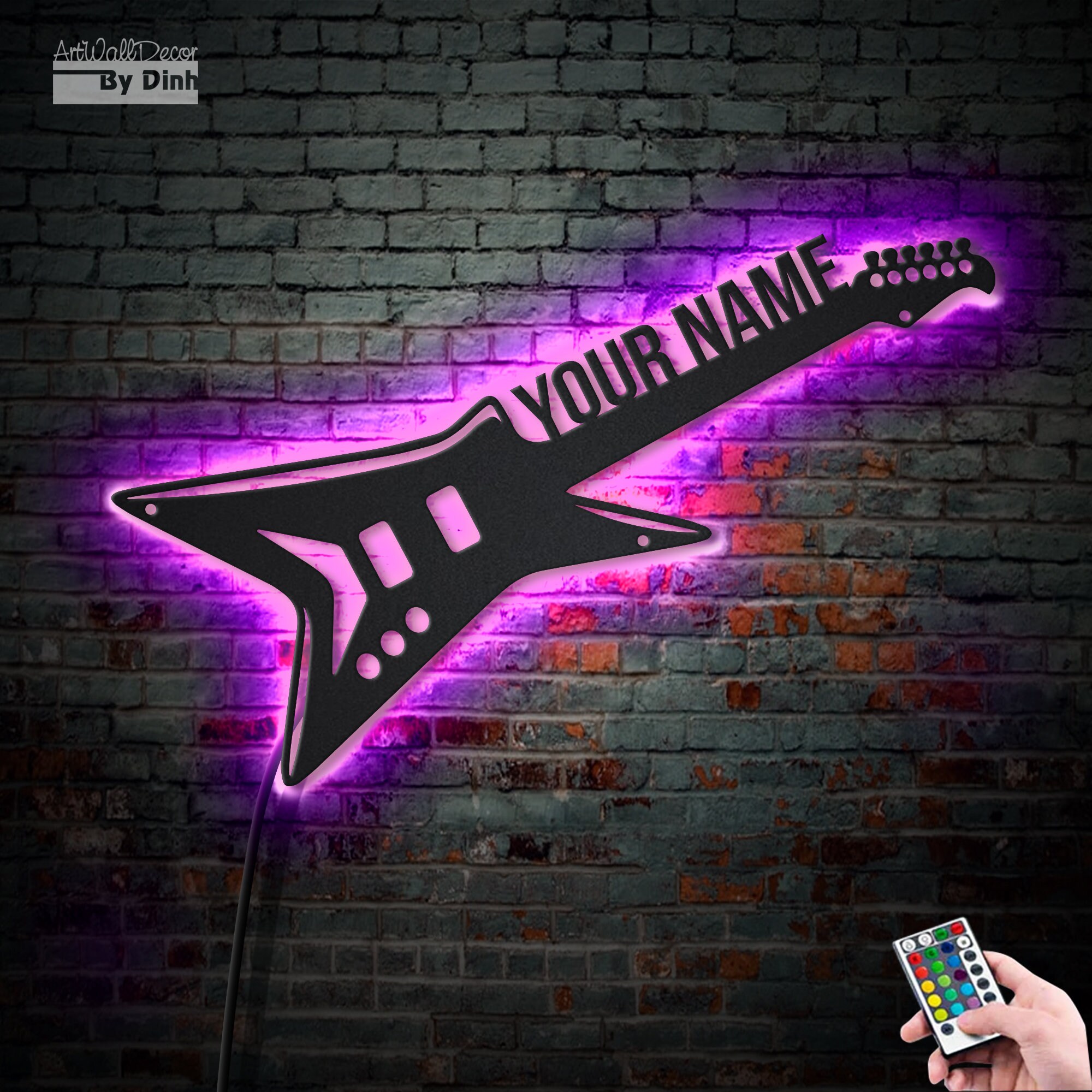CREATCABIN Guitarra Metal Decoración Pared Plata Música Metal Arte Adorno Colgante Hierro Nota Musical Escultura Hogar 30x17.5cm