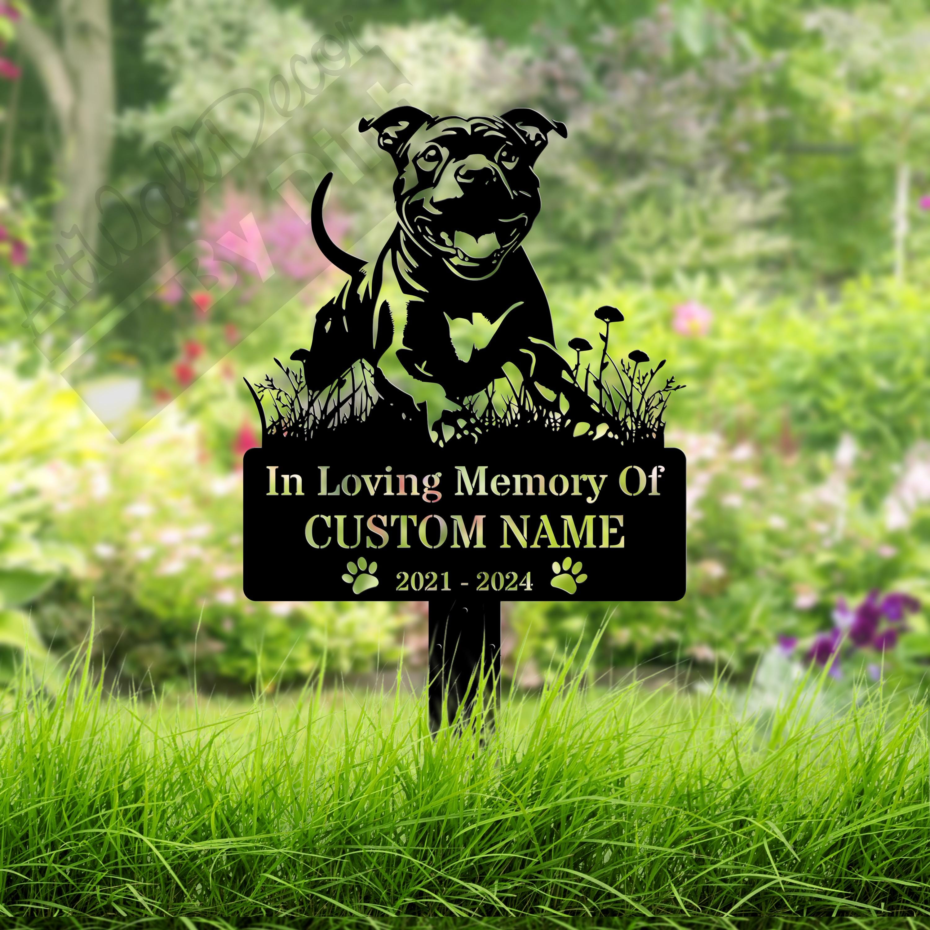 Custom American Staffordshire Terrier Metal Memorial Garden Stake Personalized Pet Grave Marker Name Sign Remembrance Stake Decor Sympathy