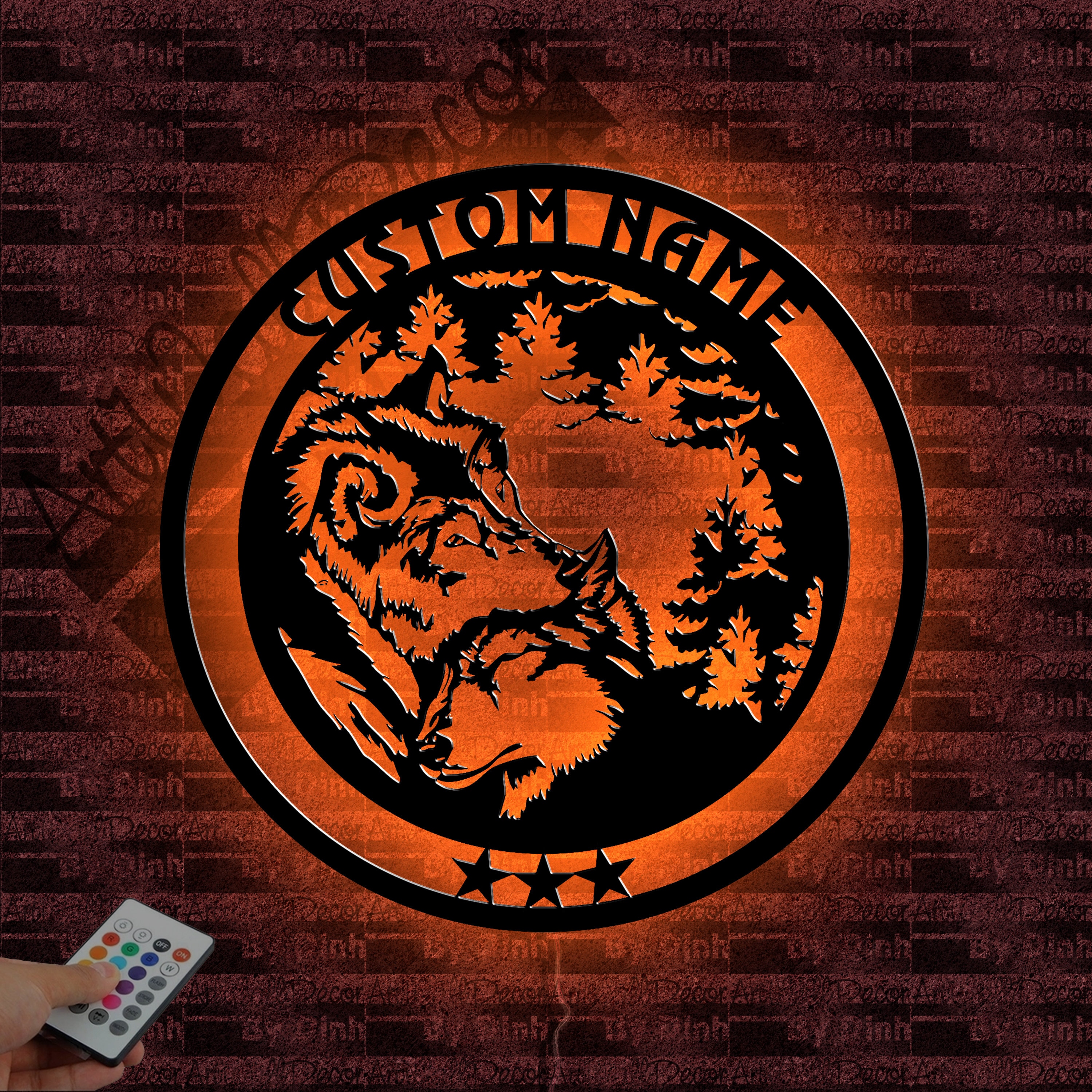 Personalized Wolves Metal Wall Art LED Light, Custom Wolf Metal Sign ...
