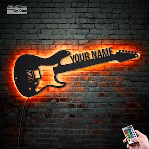 Personalized Guitar Bass Metal Wall Art with LED Lights - Customizable for Any Musician or Music Lover - Guitar Bass Metal Sign LED