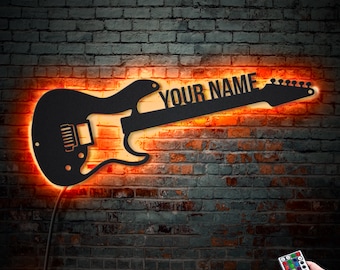 Personalized Guitar Bass Metal Wall Art with LED Lights - Customizable for Any Musician or Music Lover - Guitar Bass Metal Sign LED