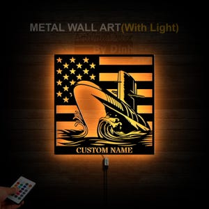 Personalized Submarine Metal Wall Art LED Light Submarine Metal Sign Submarine Name Sign Patriotic Home Decor Veteran Gifts