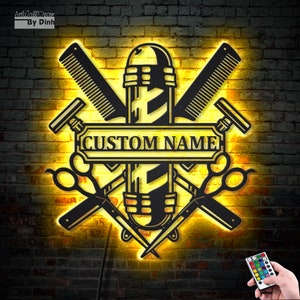 LED Lighted Metal Wall Art for Hair Salon Decor - Customized Name Sign for Hairdresser or Barber - Personalized Gift for Hair Stylists