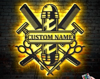 LED Lighted Metal Wall Art for Hair Salon Decor - Customized Name Sign for Hairdresser or Barber - Personalized Gift for Hair Stylists