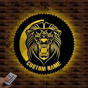 Personalized Lion Metal Wall Art, Custom Lion Metal Sign LED Light, Lion Metal Wall Decor, Lion Bar Sign