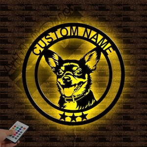 Custom Funny Chihuahua Dog Metal Sign LED Light, Dog Metal Wall Art, Dog Wall Hanging Decor, Dog Lover Gift, Dog Name Sign